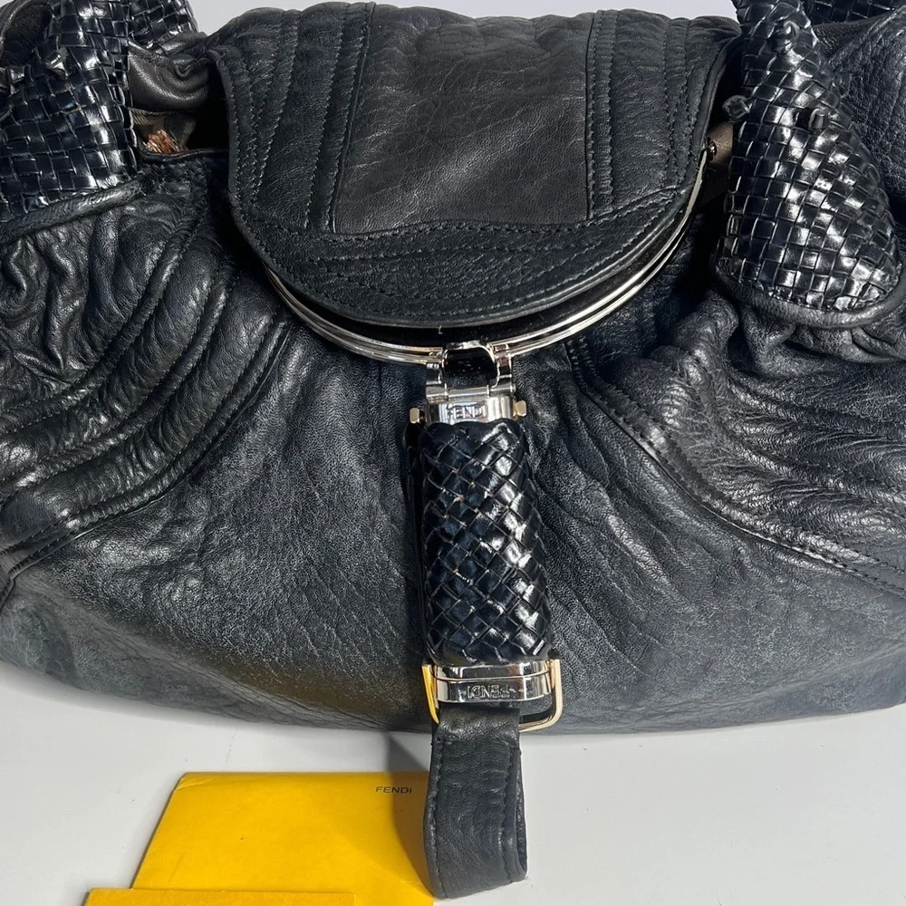 Fendi Small Spy Bag Black Lamb Leather Zucca Interior